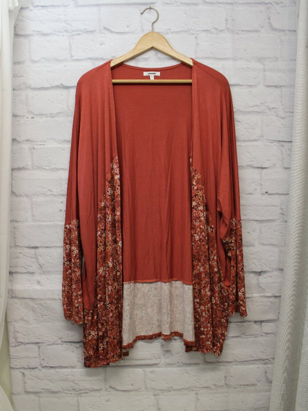 Maurices Plus XXl Rust Orange Floral Draped Open Front Cardigan Boho Fall Dolman